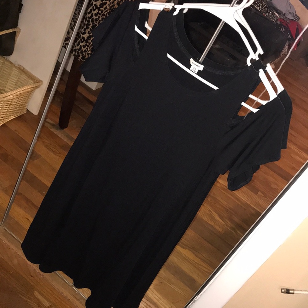 Black peep shoulder dress